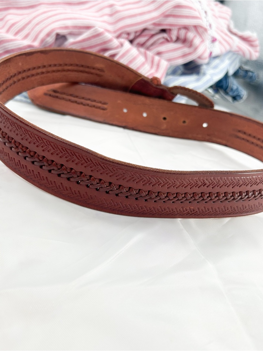 Vintage Ralph Lauren Belt Tooled Leather Western Braided Embossed Small - Picture 6 of 13